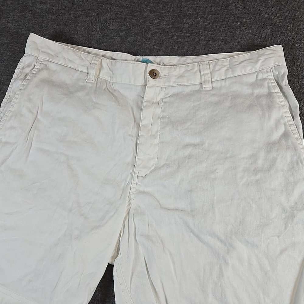 Tommy Bahama Shorts Men's 38 White Beach Coast Linen Embroidered Logo 7" Inseam
